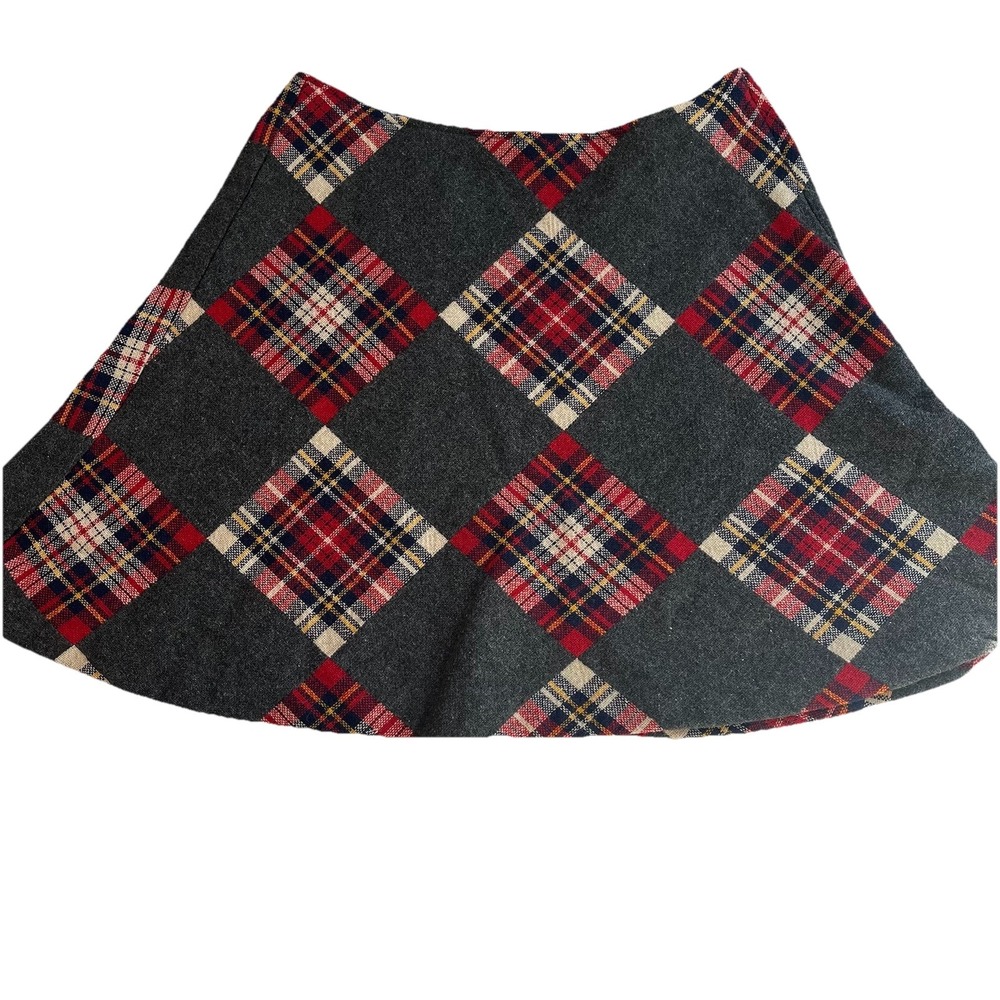 VTG No Appt Necessary Wool Red Gray Tartan Mini Skirt Classic Academia Size 7 - Picture 1 of 8